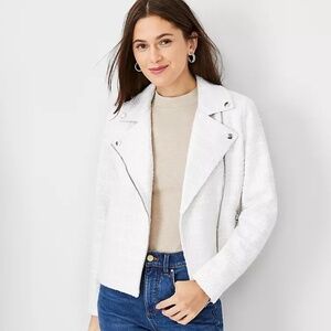 NWT: Ann Taylor Winter White Tweed Moto Jacket - Size 14
